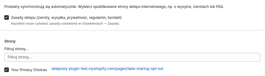 Karta Strony: zasady sklepu i strony, które asystent może cytować.