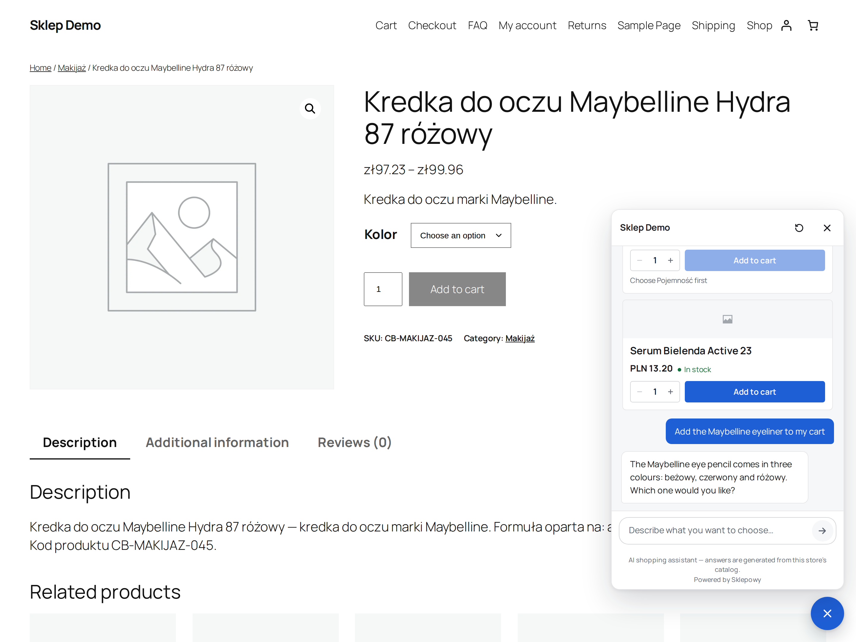 The assistant asks about variations before preparing the add to cart.